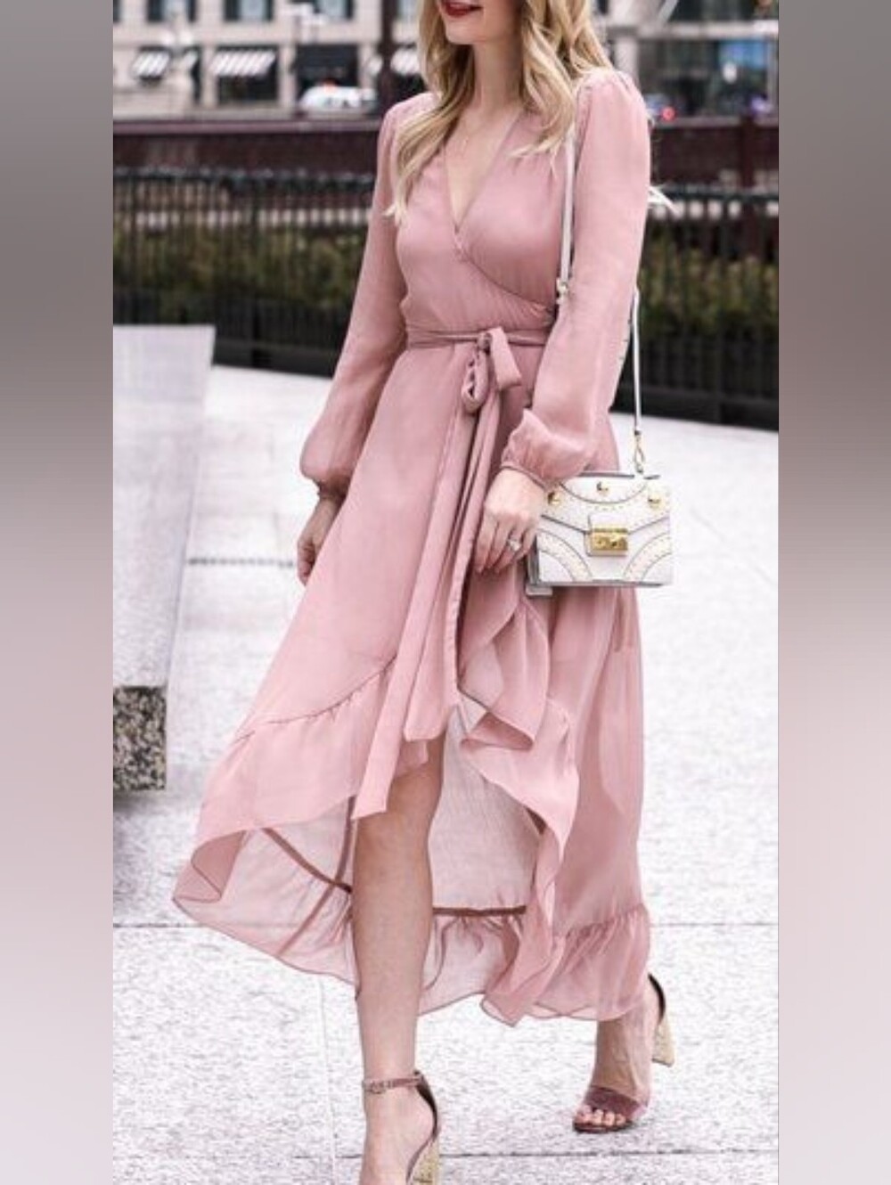 SHEIN Blush Pink Long Sleeve Wrap Maxi Dress